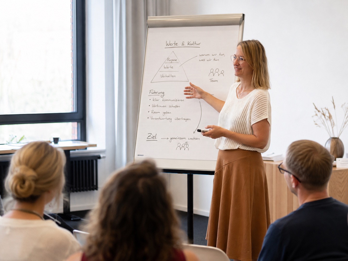 Weiterbildung und Supervision – Vortrag am Flipchart vor Teilnehmenden